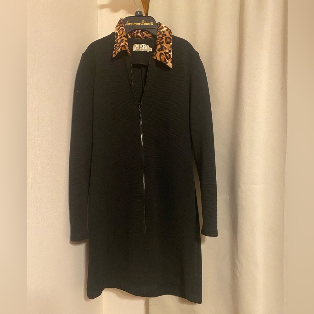 Vintage Body Con Black Dress Petite Size 2 with Animal Fur Neckline